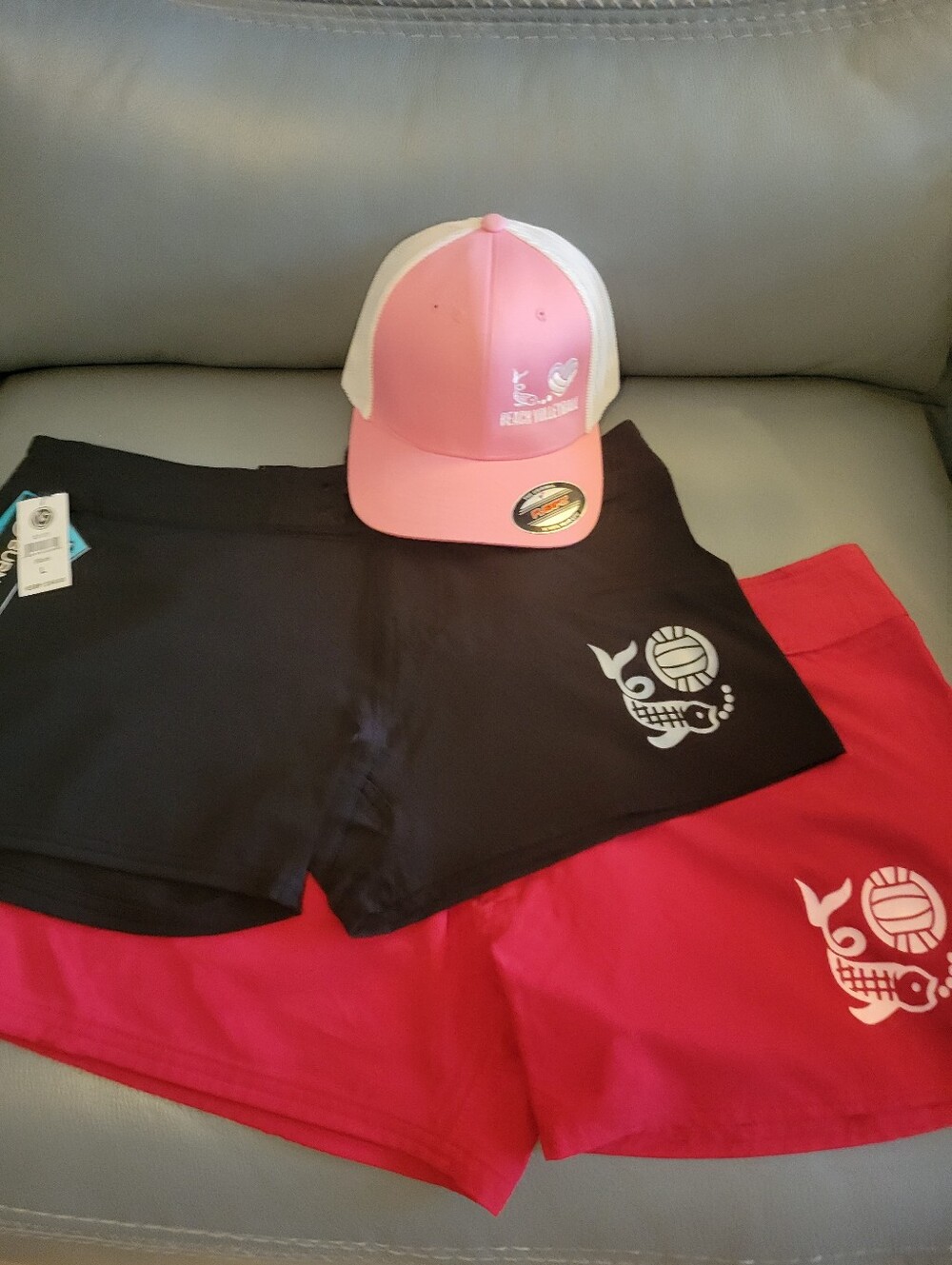 Black Boardshorts + Red Boardshorts + Pink Beach Volleyball Hat